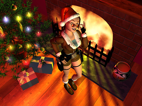 Lara Croft with Santa Claus hat