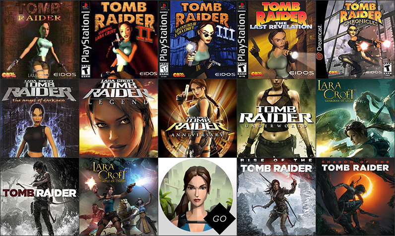 Tomb Raider game boxes 1996 to present
